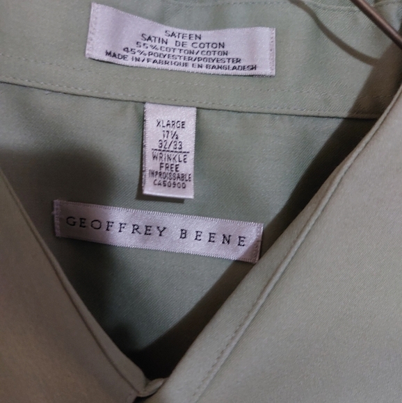 Geoffrey Beene satin cotton botton down nwt size 17 1/2 32/33 wrinkle free - Picture 3 of 6